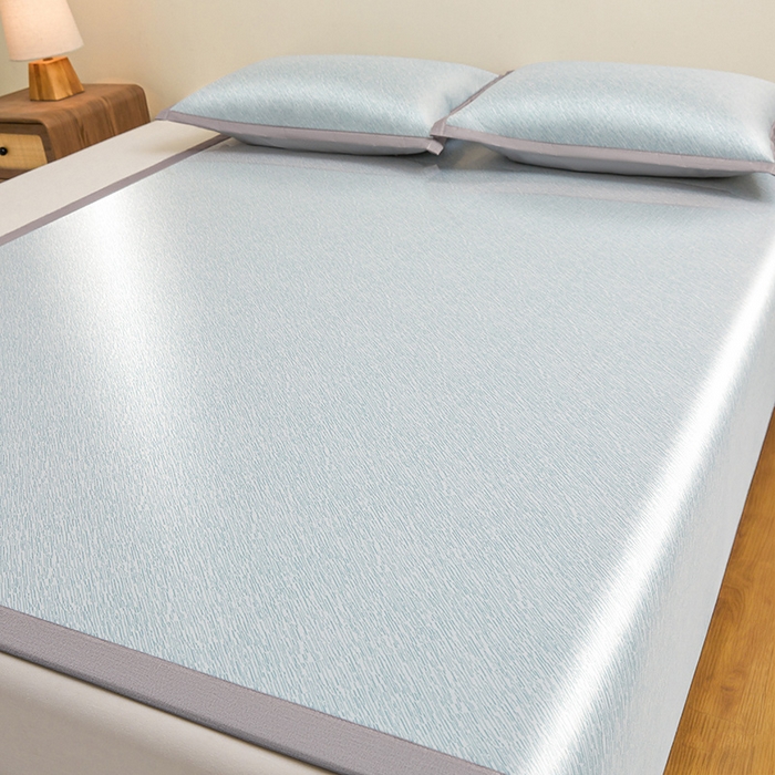 91家纺网 家纺一手货源 找家纺 航途席业 2026新款素锦色织纯冰丝席凉席席子 雾蓝