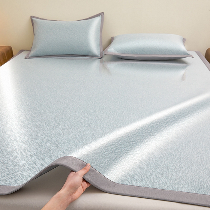 91家纺网 家纺一手货源 找家纺 航途席业 2026新款素锦色织纯冰丝席凉席席子 雾蓝