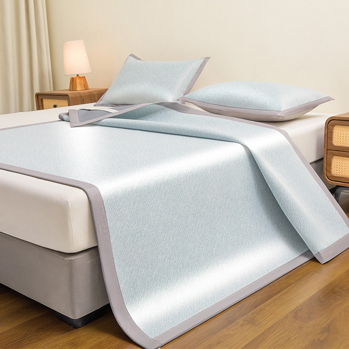 91家纺网 家纺一手货源 找家纺 航途席业 2026新款素锦色织纯冰丝席凉席席子 雾蓝