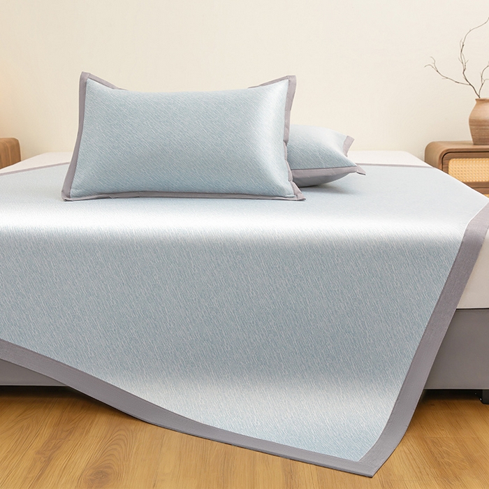 91家纺网 家纺一手货源 找家纺 航途席业 2026新款素锦色织纯冰丝席凉席席子 雾蓝