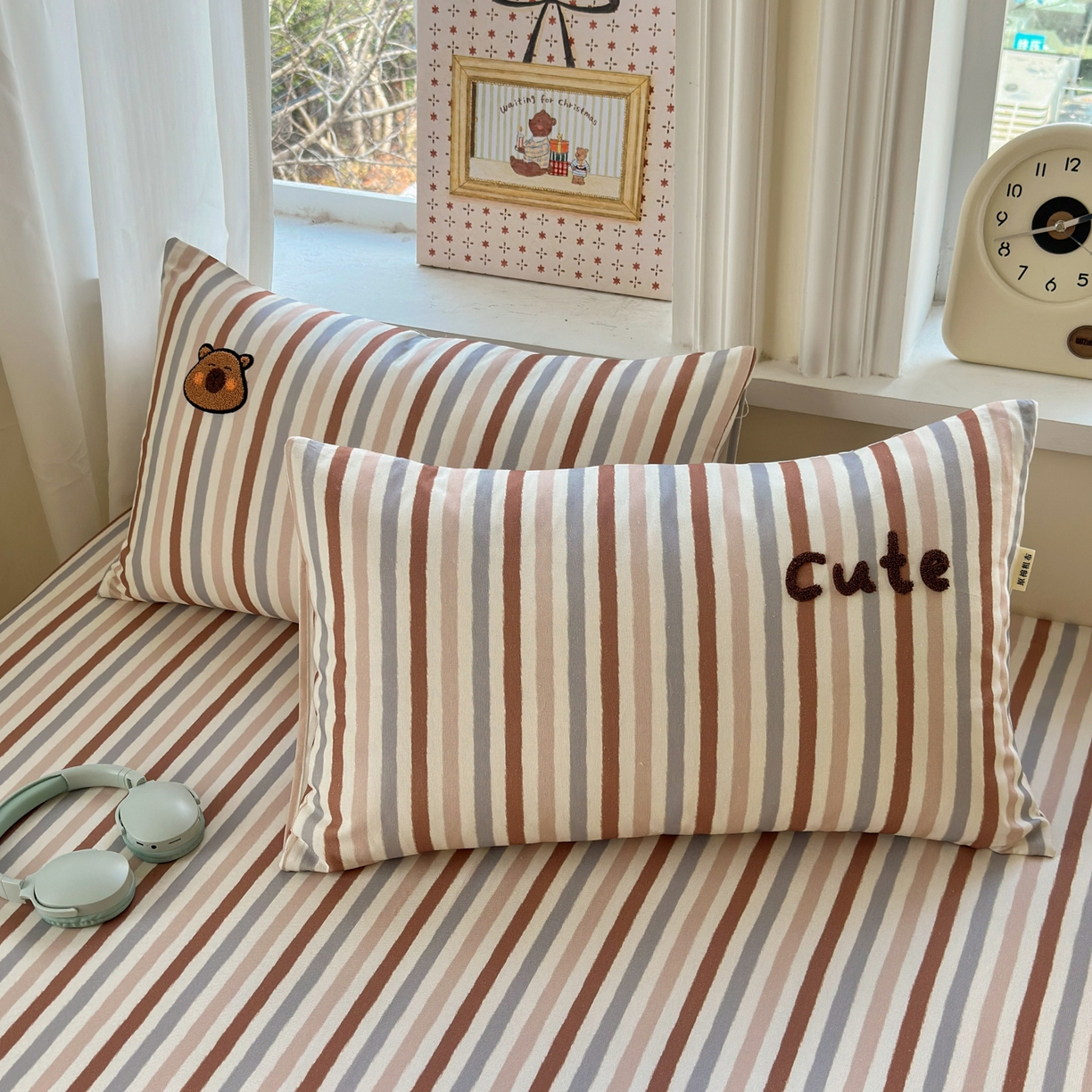 91家纺网 家纺一手货源 找家纺 沐棉家居 2026新款毛巾绣老粗布全棉纯棉床笠单品床笠单件 条纹巴拉