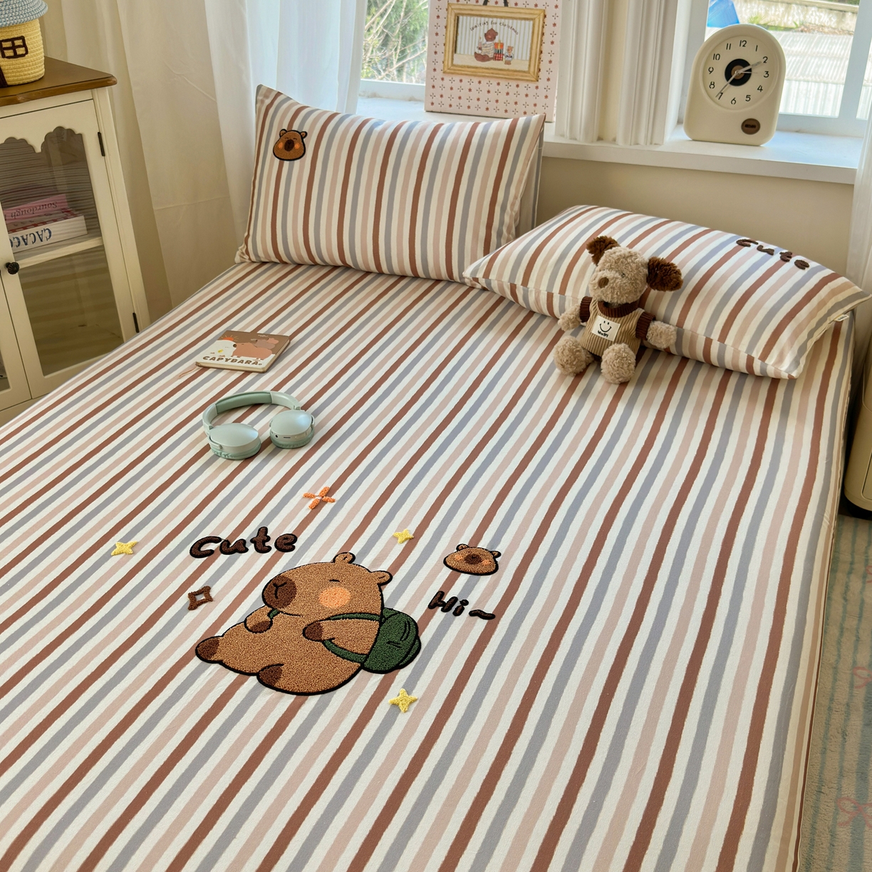 91家纺网 家纺一手货源 找家纺 沐棉家居 2026新款毛巾绣老粗布全棉纯棉床笠单品床笠单件 条纹巴拉