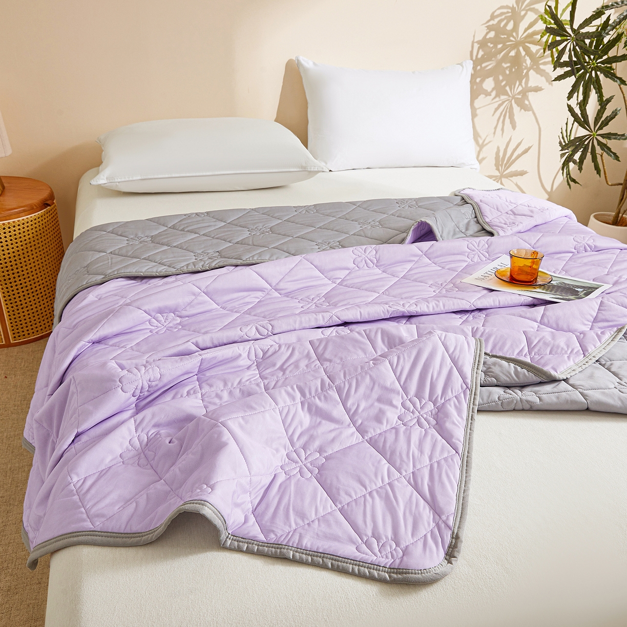 91家纺网 家纺一手货源 找家纺 魅图家纺 2026新款跨境A类凉感丝夏被-中文版 双拼-优雅紫