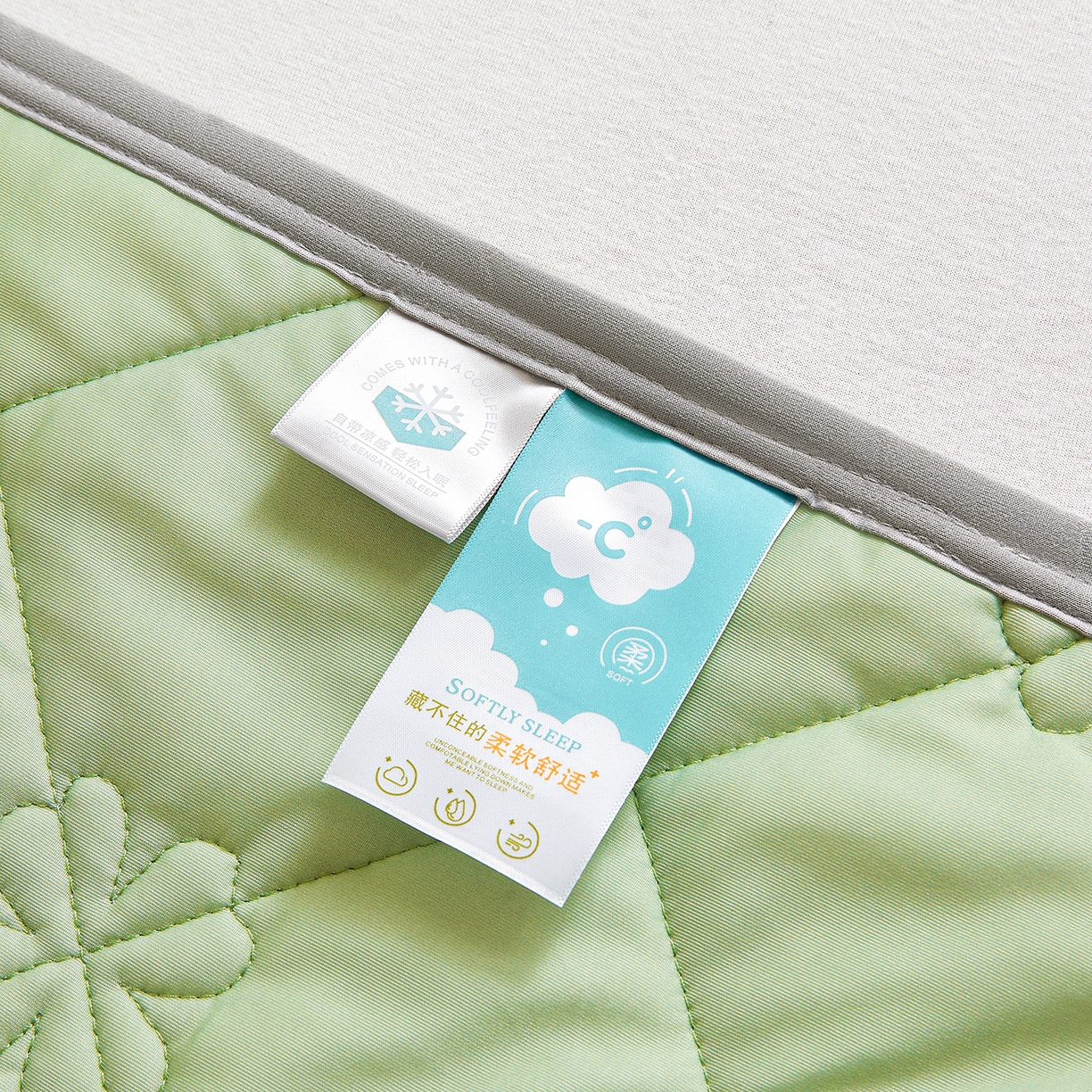 91家纺网 家纺一手货源 找家纺 魅图家纺 2026新款跨境A类凉感丝夏被-中文版 双拼-抹茶绿