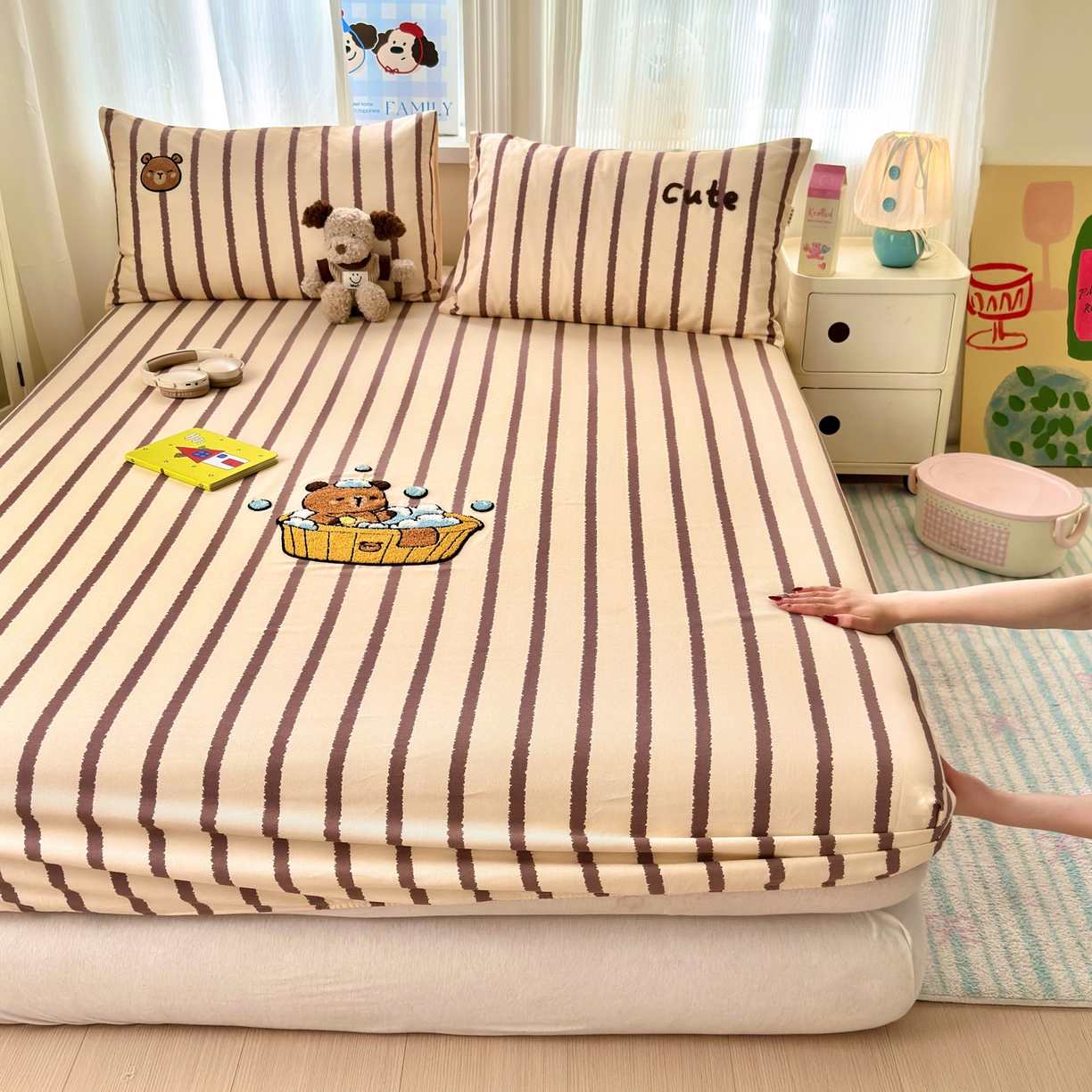 91家纺网 家纺一手货源 找家纺 沐棉家居 2026新款毛巾绣老粗布全棉纯棉床笠单品床笠单件 洗澡巴拉