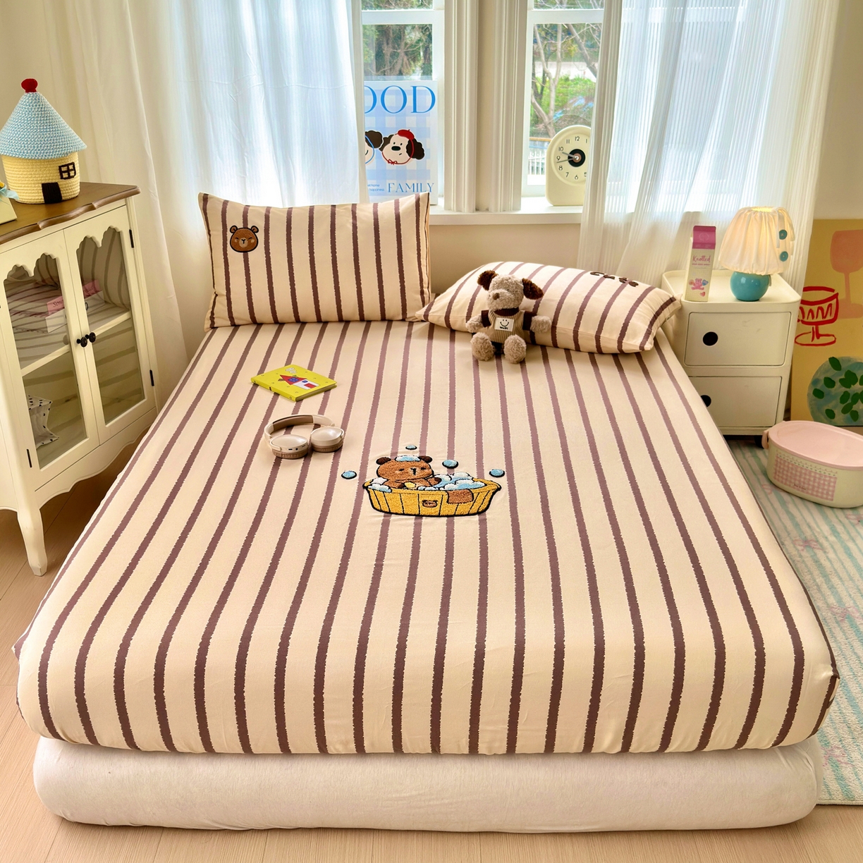 91家纺网 家纺一手货源 找家纺 沐棉家居 2026新款毛巾绣老粗布全棉纯棉床笠单品床笠单件 洗澡巴拉