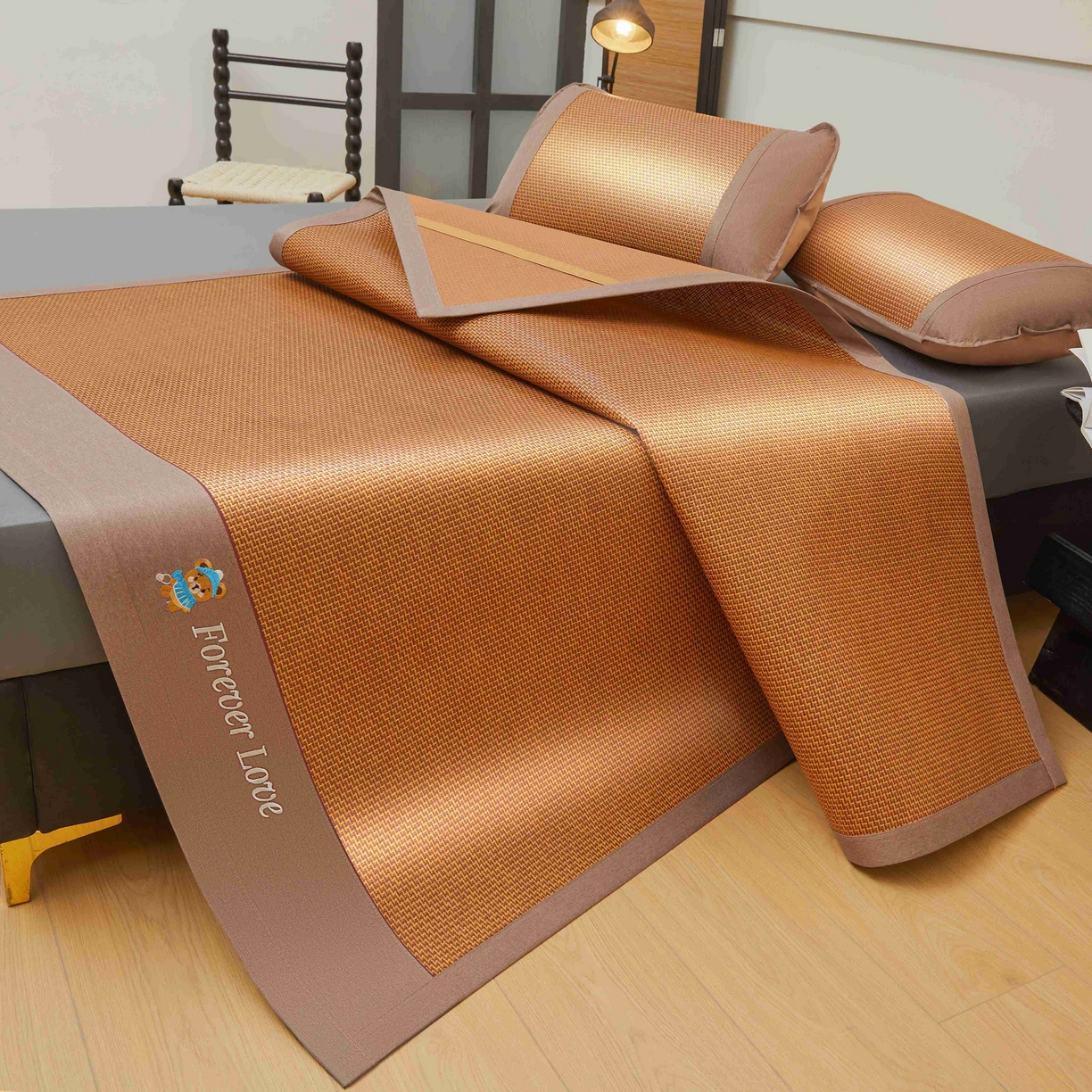 91家纺网 家纺一手货源 找家纺 席匠 2026新款小熊藤席凉席席子 步步高