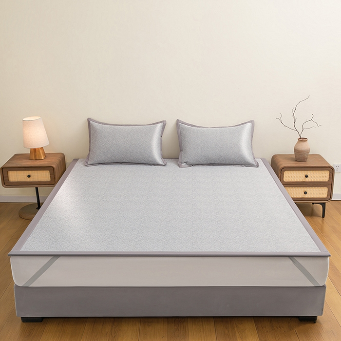 91家纺网 家纺一手货源 找家纺 航途席业 2026新款素锦色织纯冰丝席凉席席子 烟灰