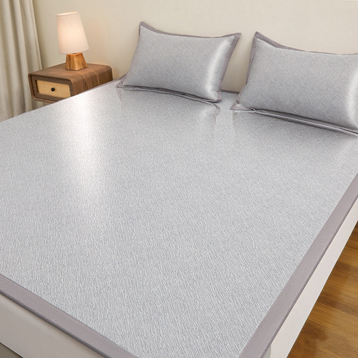 91家纺网 家纺一手货源 找家纺 航途席业 2026新款素锦色织纯冰丝席凉席席子 烟灰