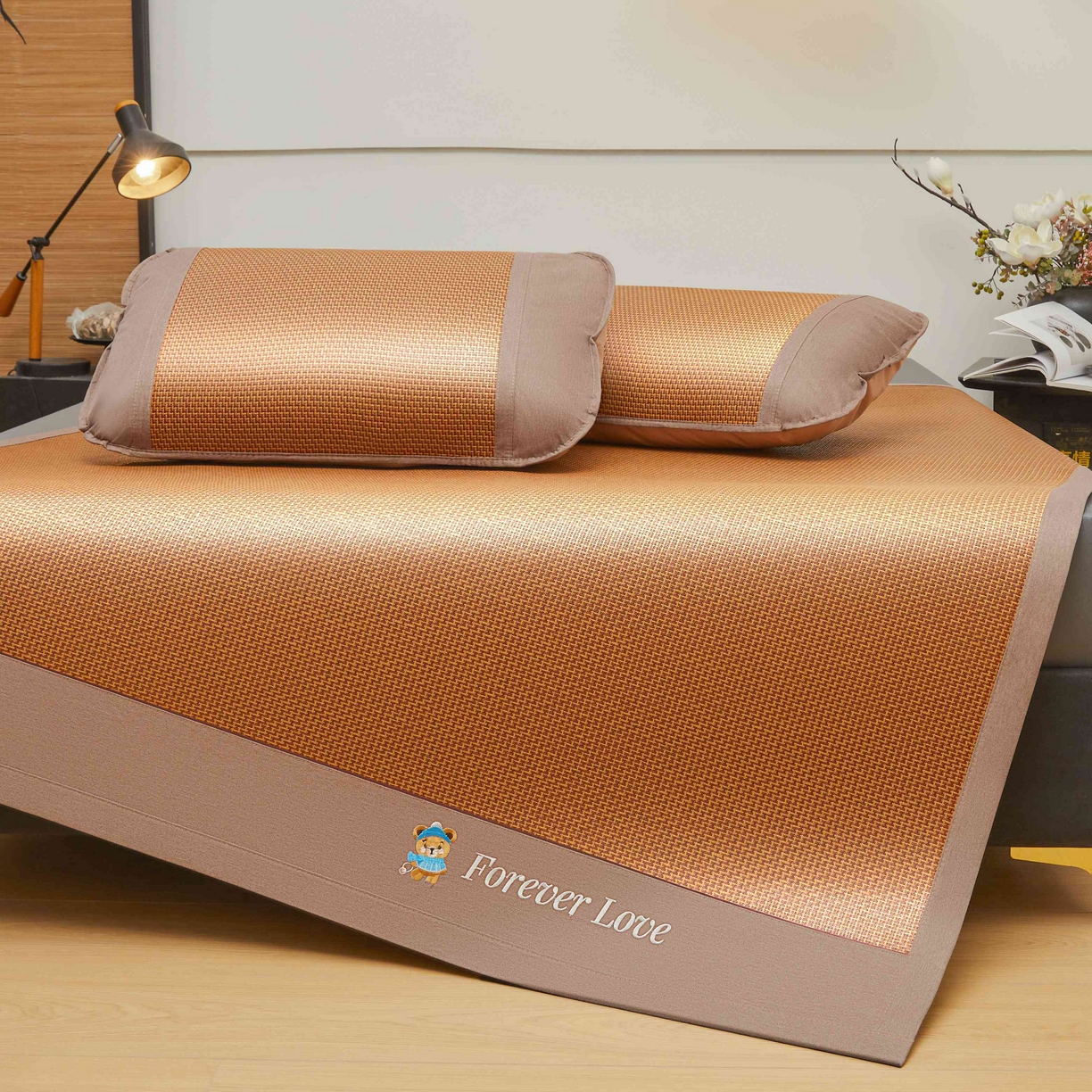 91家纺网 家纺一手货源 找家纺 席匠 2026新款小熊藤席凉席席子 步步高