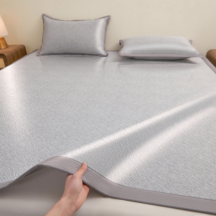 91家纺网 家纺一手货源 找家纺 航途席业 2026新款素锦色织纯冰丝席凉席席子 烟灰