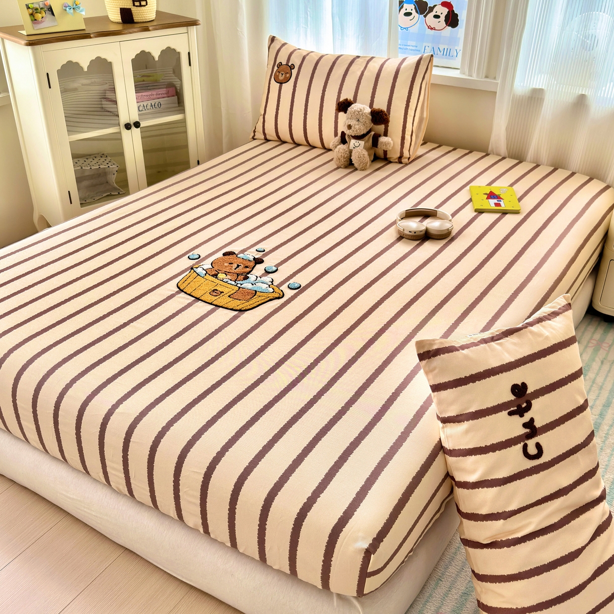 91家纺网 家纺一手货源 找家纺 沐棉家居 2026新款毛巾绣老粗布全棉纯棉床笠单品床笠单件 洗澡巴拉