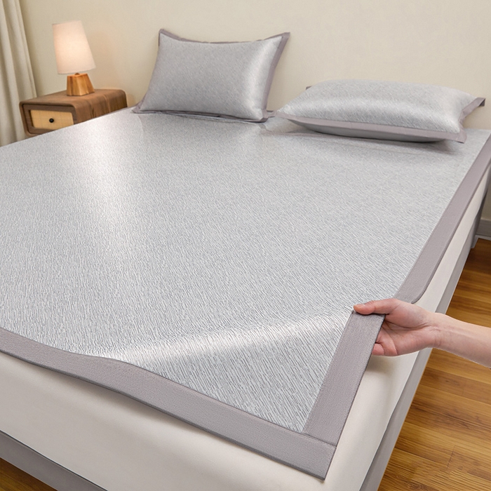 91家纺网 家纺一手货源 找家纺 航途席业 2026新款素锦色织纯冰丝席凉席席子 烟灰