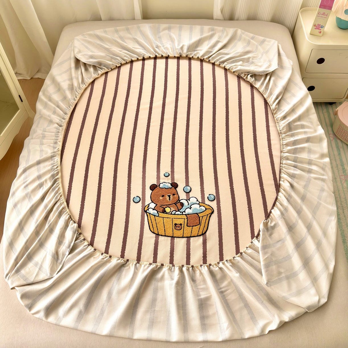 91家纺网 家纺一手货源 找家纺 沐棉家居 2026新款毛巾绣老粗布全棉纯棉床笠单品床笠单件 洗澡巴拉