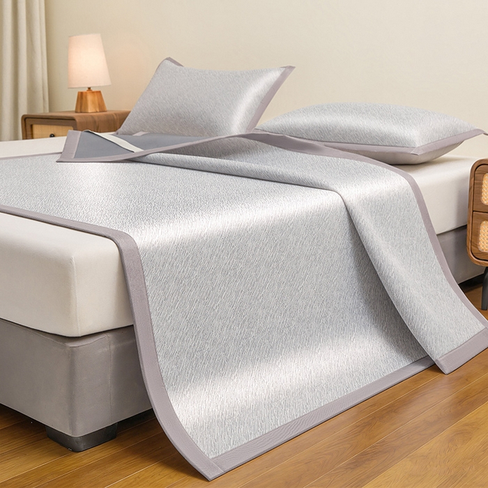 91家纺网 家纺一手货源 找家纺 航途席业 2026新款素锦色织纯冰丝席凉席席子 烟灰