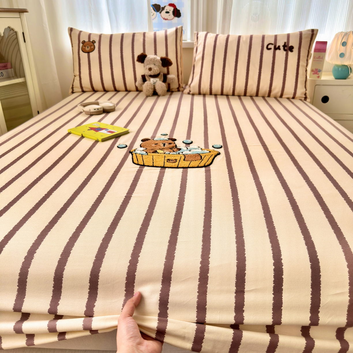 91家纺网 家纺一手货源 找家纺 沐棉家居 2026新款毛巾绣老粗布全棉纯棉床笠单品床笠单件 洗澡巴拉