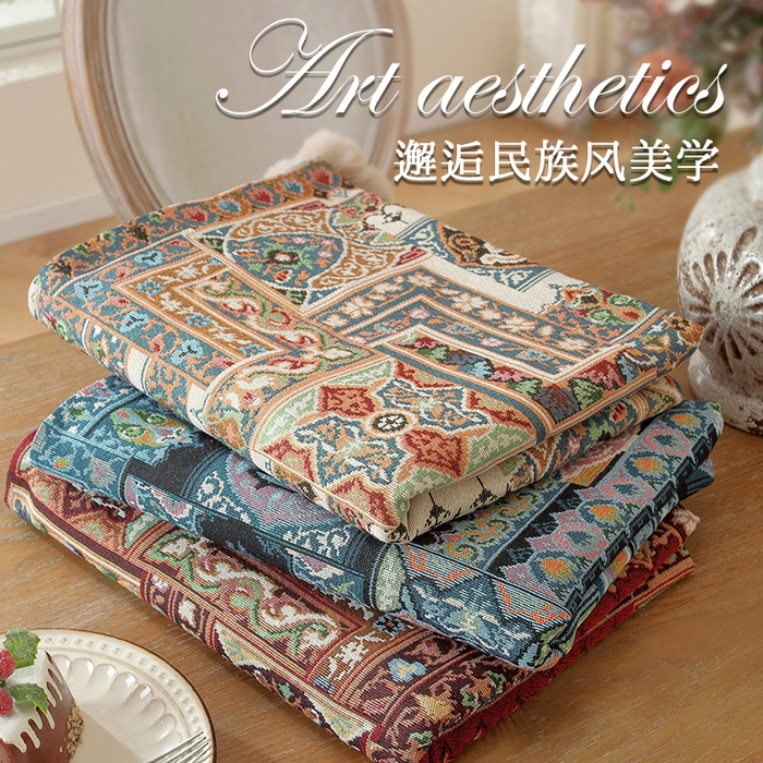 91家纺网 家纺一手货源 找家纺 南通大梧纺织 2026新款波西米亚复古伊芙琳桌布 伊芙琳-红