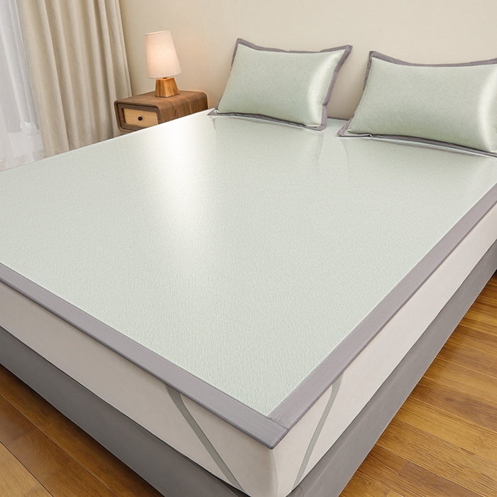 91家纺网 家纺一手货源 找家纺 航途席业 2026新款素锦色织纯冰丝席凉席席子 竹青