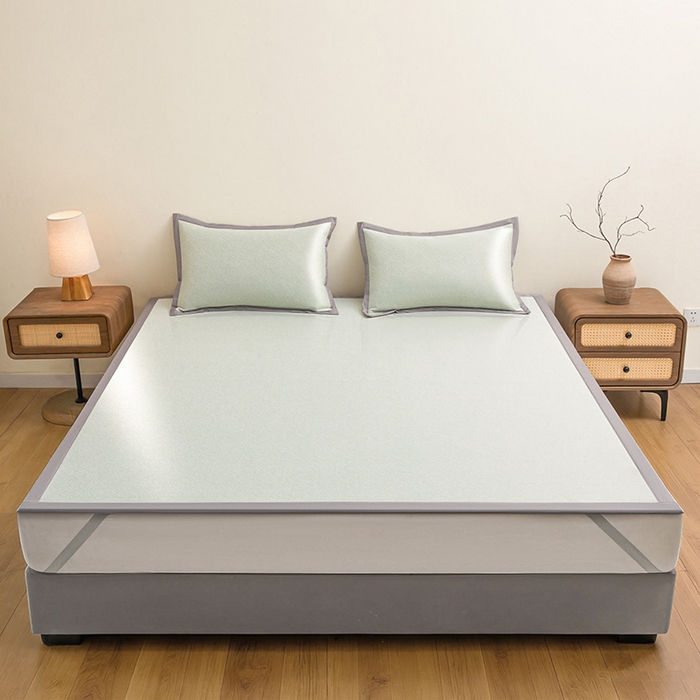 91家纺网 家纺一手货源 找家纺 航途席业 2026新款素锦色织纯冰丝席凉席席子 竹青