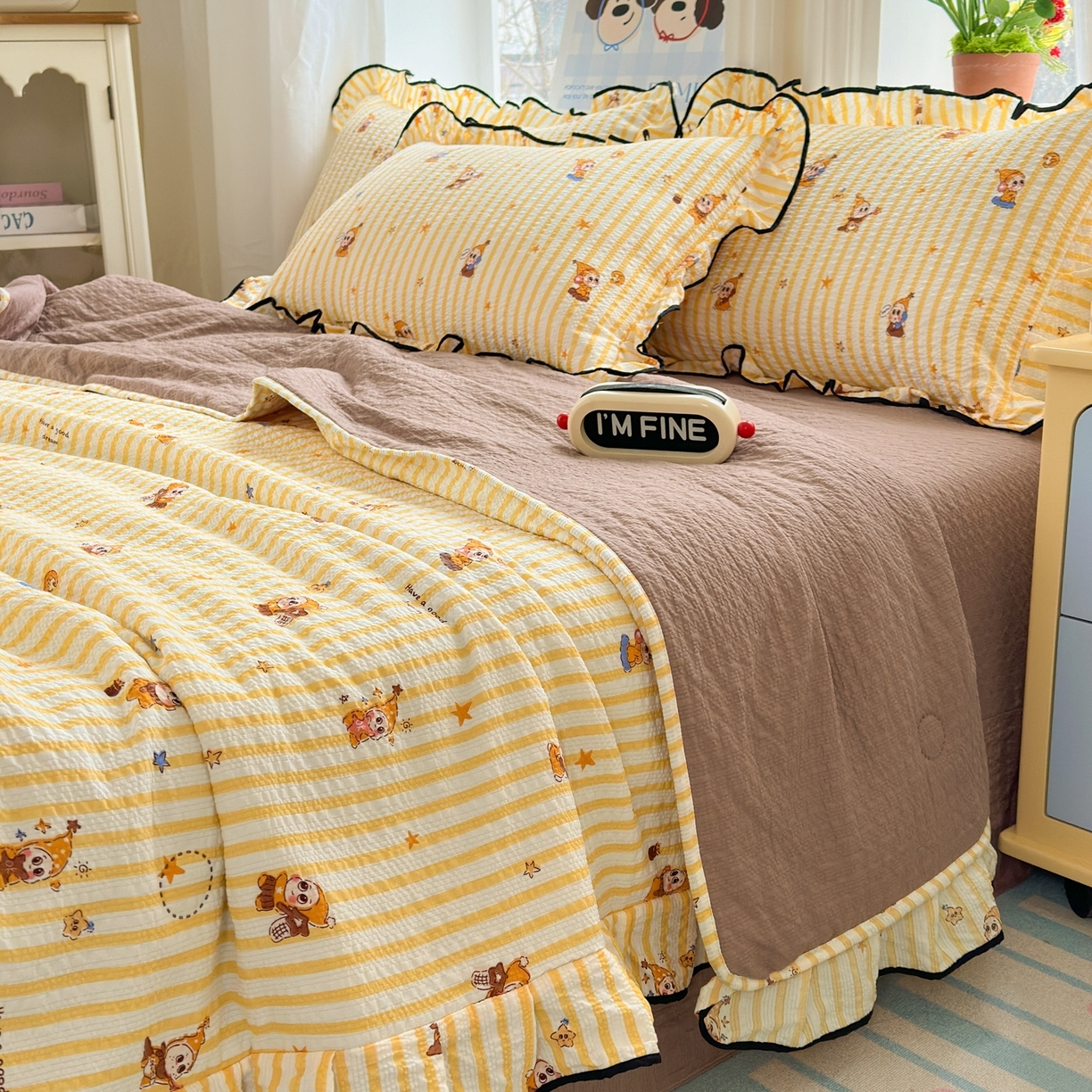 91家纺网 家纺一手货源 找家纺 （总）德比尔斯  2026新款泡芙棉夏被四件套花边款