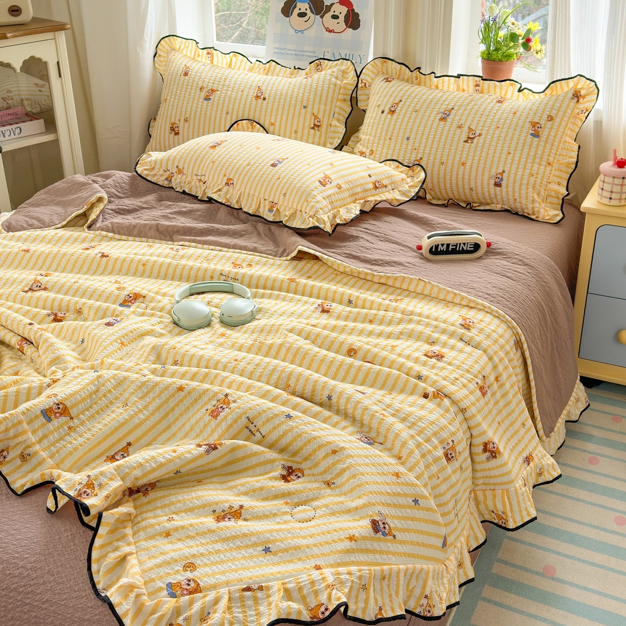 91家纺网 家纺一手货源 找家纺 （总）德比尔斯  2026新款泡芙棉夏被四件套花边款