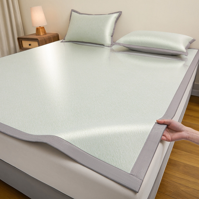 91家纺网 家纺一手货源 找家纺 航途席业 2026新款素锦色织纯冰丝席凉席席子 竹青