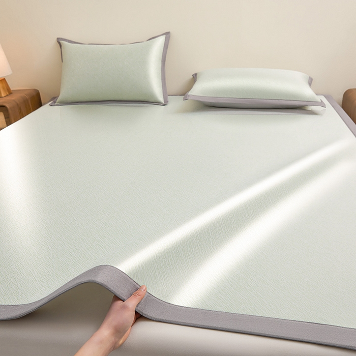 91家纺网 家纺一手货源 找家纺 航途席业 2026新款素锦色织纯冰丝席凉席席子 竹青