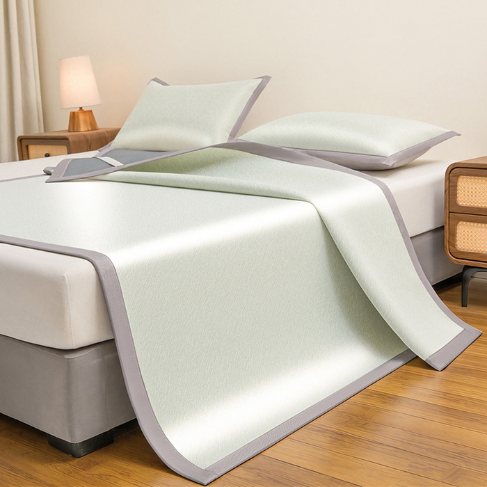 91家纺网 家纺一手货源 找家纺 航途席业 2026新款素锦色织纯冰丝席凉席席子 竹青