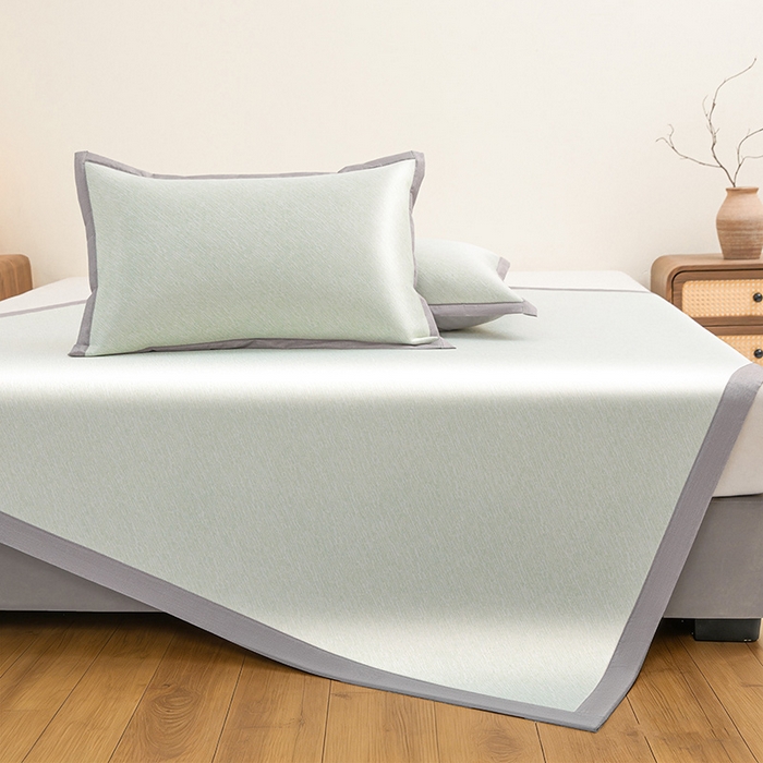 91家纺网 家纺一手货源 找家纺 航途席业 2026新款素锦色织纯冰丝席凉席席子 竹青