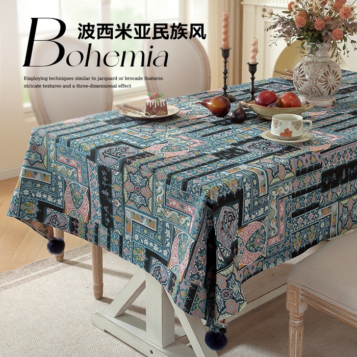 91家纺网 家纺一手货源 找家纺 南通大梧纺织 2026新款波西米亚复古伊芙琳桌布 伊芙琳-蓝
