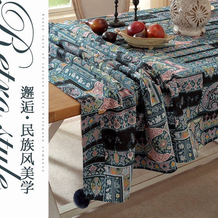 91家纺网 家纺一手货源 找家纺 南通大梧纺织 2026新款波西米亚复古伊芙琳桌布 伊芙琳-蓝