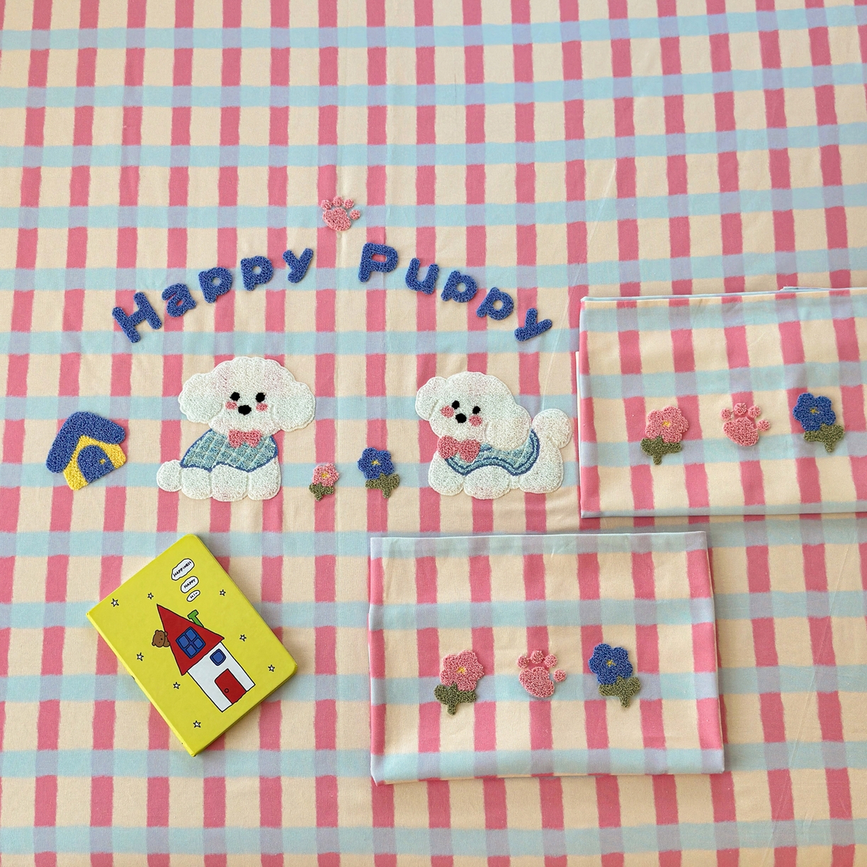 91家纺网 家纺一手货源 找家纺 沐棉家居 2026新款毛巾绣老粗布全棉纯棉床笠单品床笠单件 幸福狗