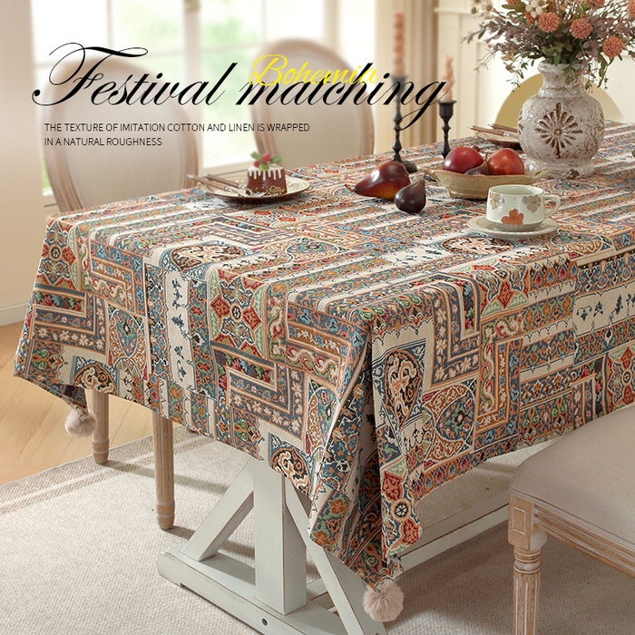 91家纺网 家纺一手货源 找家纺 南通大梧纺织 2026新款波西米亚复古伊芙琳桌布 伊芙琳-米
