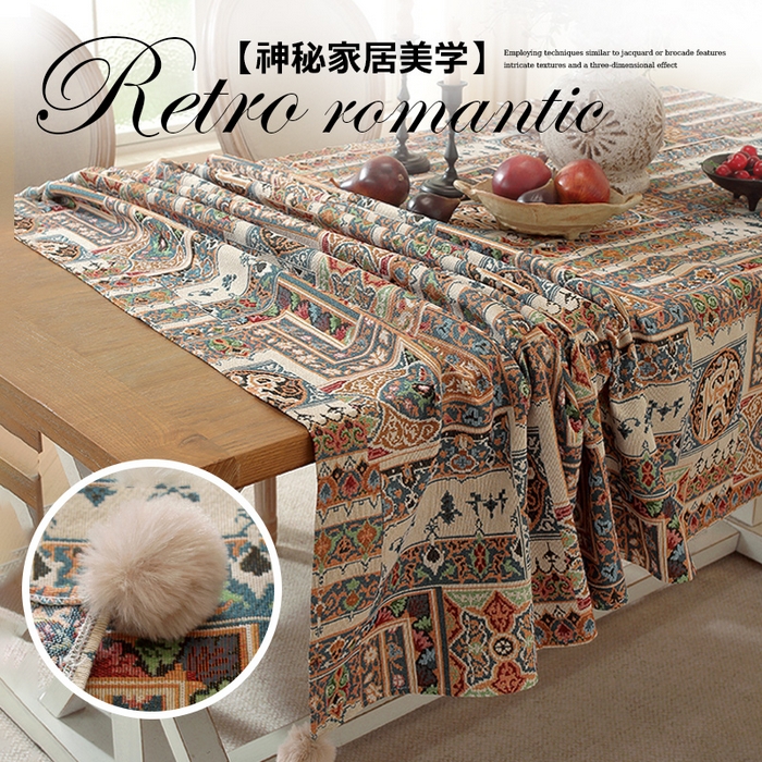 91家纺网 家纺一手货源 找家纺 南通大梧纺织 2026新款波西米亚复古伊芙琳桌布 伊芙琳-米