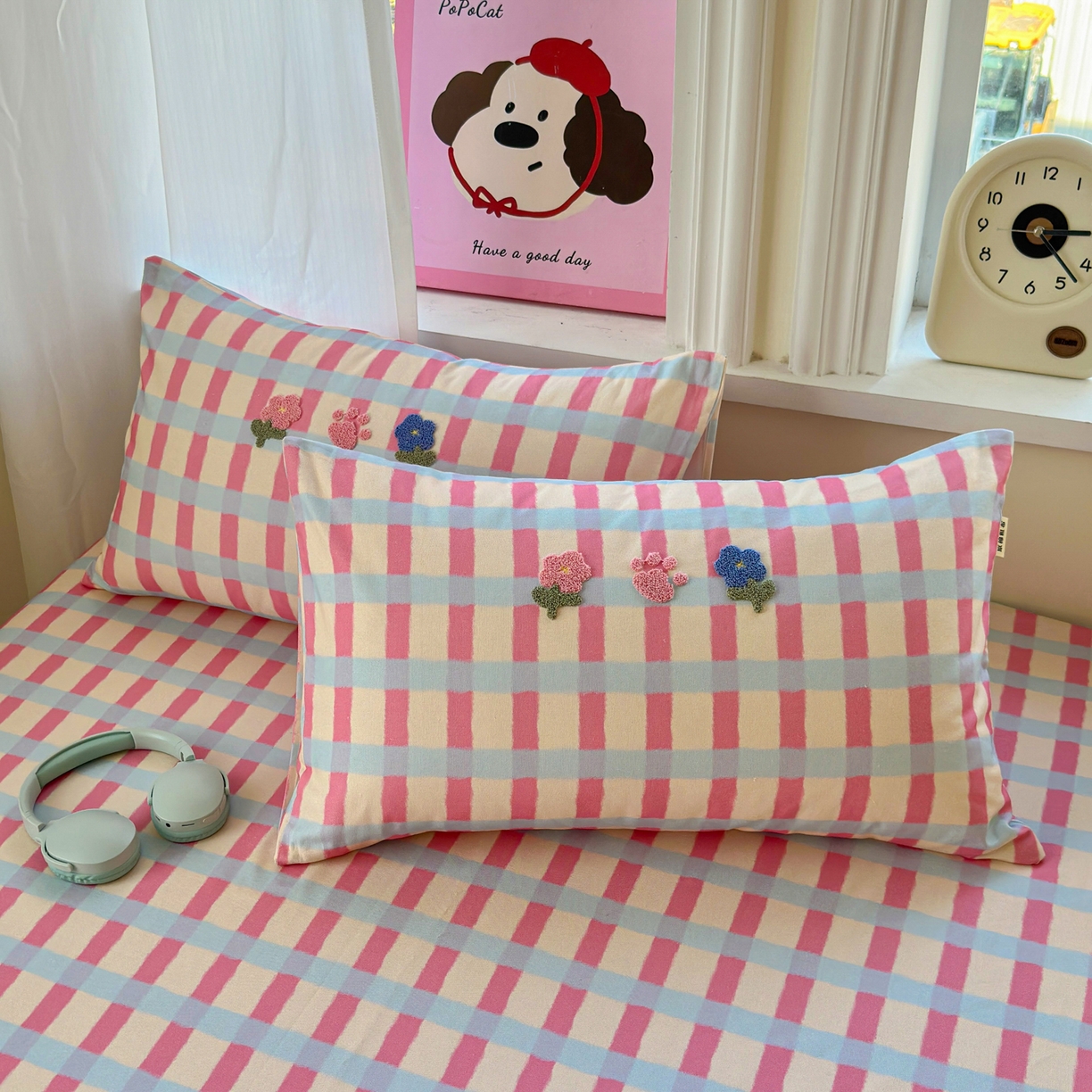 91家纺网 家纺一手货源 找家纺 沐棉家居 2026新款毛巾绣老粗布全棉纯棉床笠单品床笠单件 幸福狗