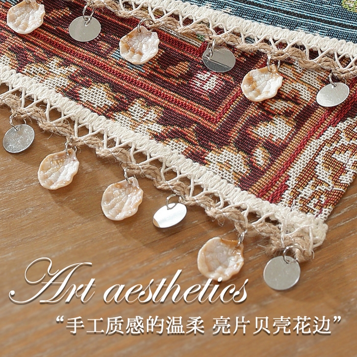 91家纺网 家纺一手货源 找家纺 南通大梧纺织 2026新款波西米亚复古伊芙琳桌旗 伊芙琳-红