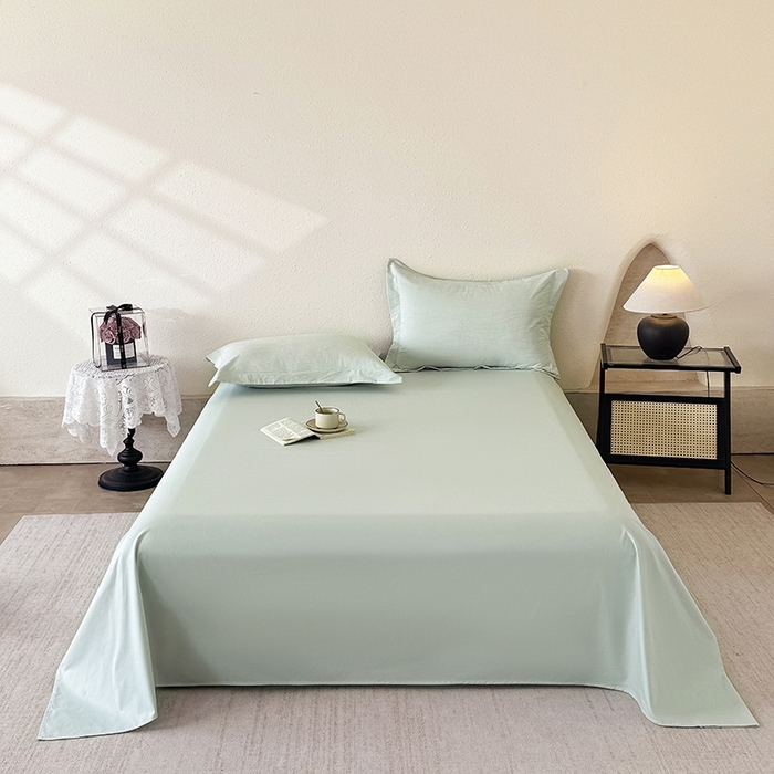 91家纺网 家纺一手货源 找家纺 玉相逢 2026新款全棉60S长绒棉立体厚织提花四件套 蝶梦-湖水绿