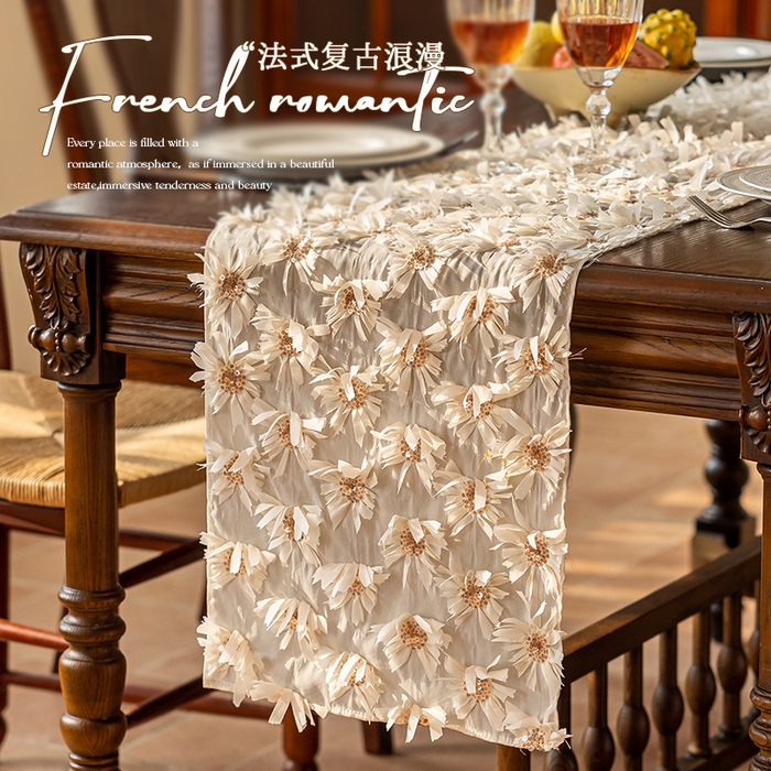 91家纺网 家纺一手货源 找家纺 （总）南通大梧纺织 2026新款法式田园雪莲花桌旗