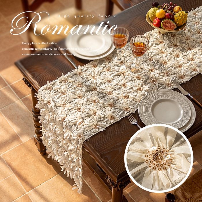 91家纺网 家纺一手货源 找家纺 （总）南通大梧纺织 2026新款法式田园雪莲花桌旗