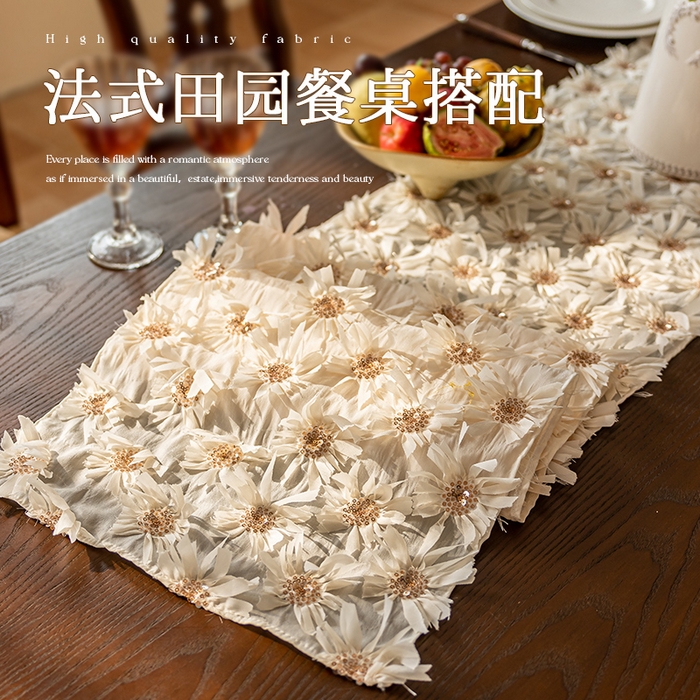 91家纺网 家纺一手货源 找家纺 （总）南通大梧纺织 2026新款法式田园雪莲花桌旗