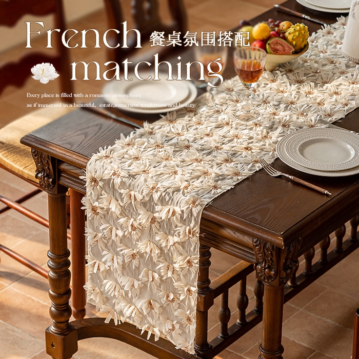 91家纺网 家纺一手货源 找家纺 （总）南通大梧纺织 2026新款法式田园雪莲花桌旗