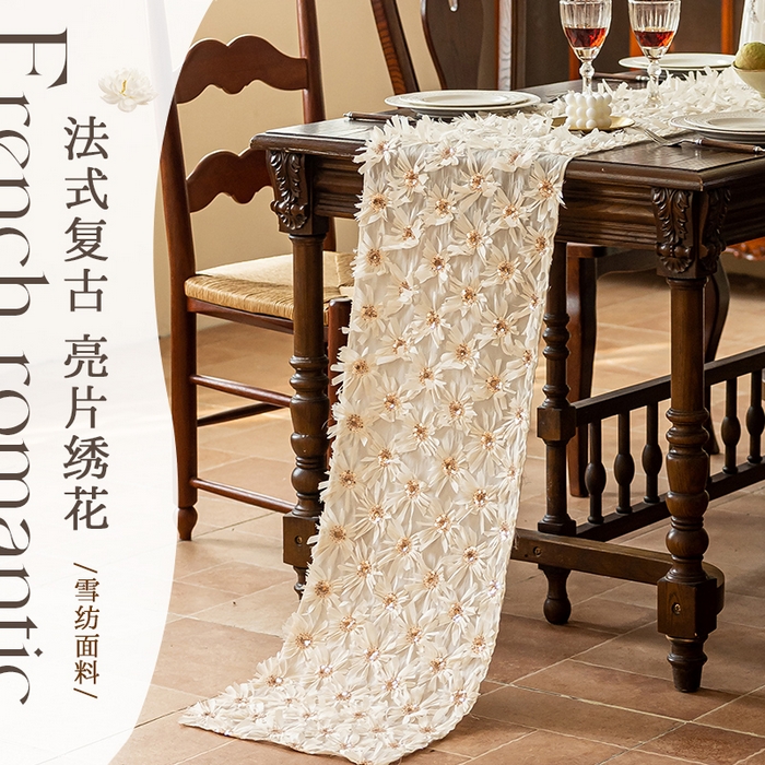 91家纺网 家纺一手货源 找家纺 （总）南通大梧纺织 2026新款法式田园雪莲花桌旗