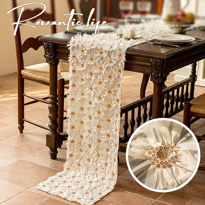 91家纺网 家纺一手货源 找家纺 （总）南通大梧纺织 2026新款法式田园雪莲花桌旗