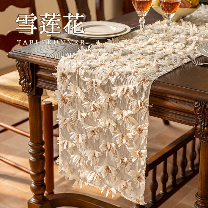 91家纺网 家纺一手货源 找家纺 （总）南通大梧纺织 2026新款法式田园雪莲花桌旗