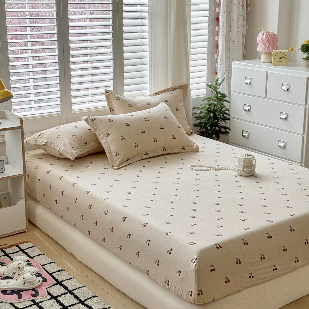 91家纺网 家纺一手货源 找家纺 恋尚羽家纺 2026新款双层纱水洗棉四件套 蜜果