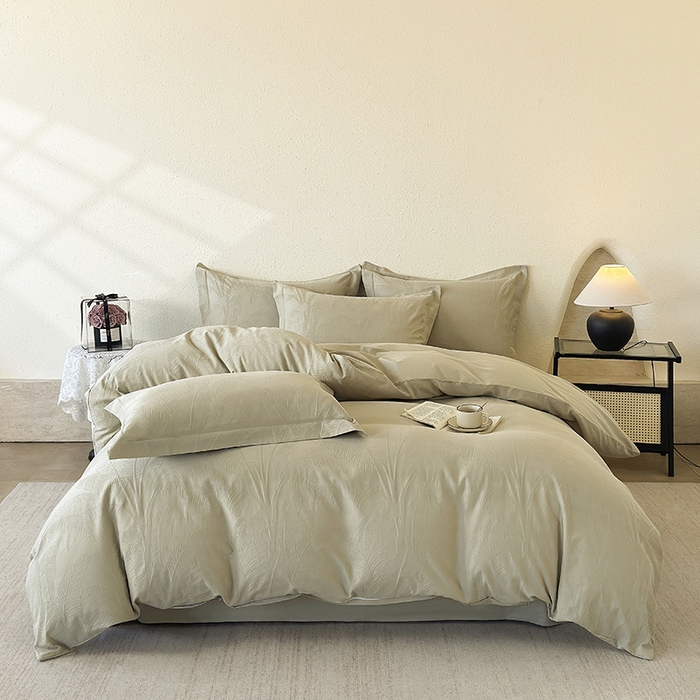 玉相逢 2026新款全棉60S长绒棉立体厚织提花四件套 焦野- 奶绿