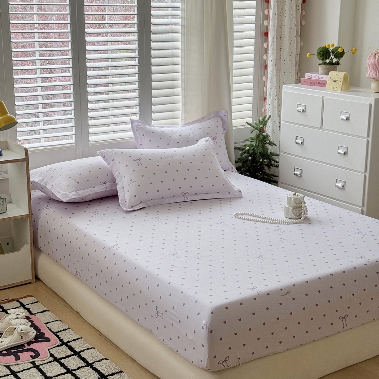 91家纺网 家纺一手货源 找家纺 恋尚羽家纺 2026新款双层纱水洗棉四件套 心心相印