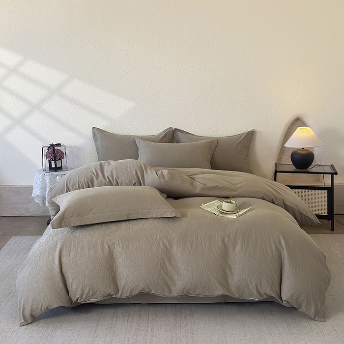 玉相逢 2026新款全棉60S长绒棉立体厚织提花四件套 克拉拉-金属灰