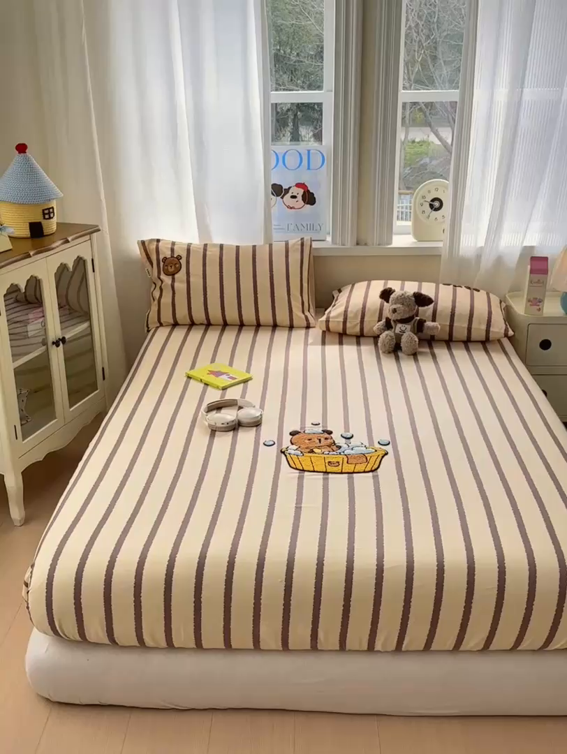 91家纺网 家纺一手货源 找家纺 沐棉家居 2026新款毛巾绣老粗布全棉纯棉床笠单品床笠单件 洗澡巴拉