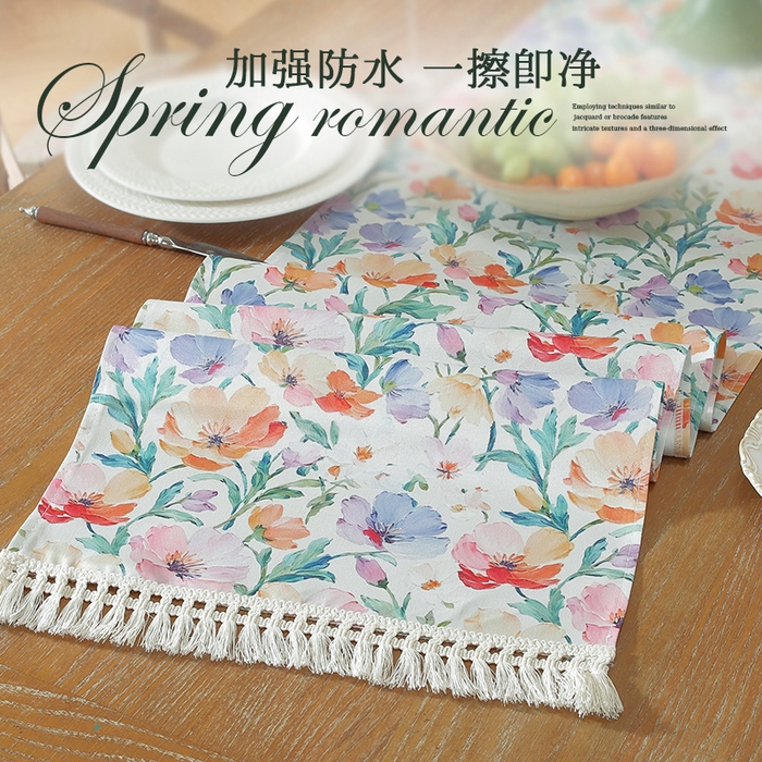 91家纺网 家纺一手货源 找家纺 南通大梧纺织 2026新款美式风情春系列桌旗 虞美人